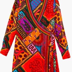 Farm Rio Dotted Scarf Print Mini Wrap Dress